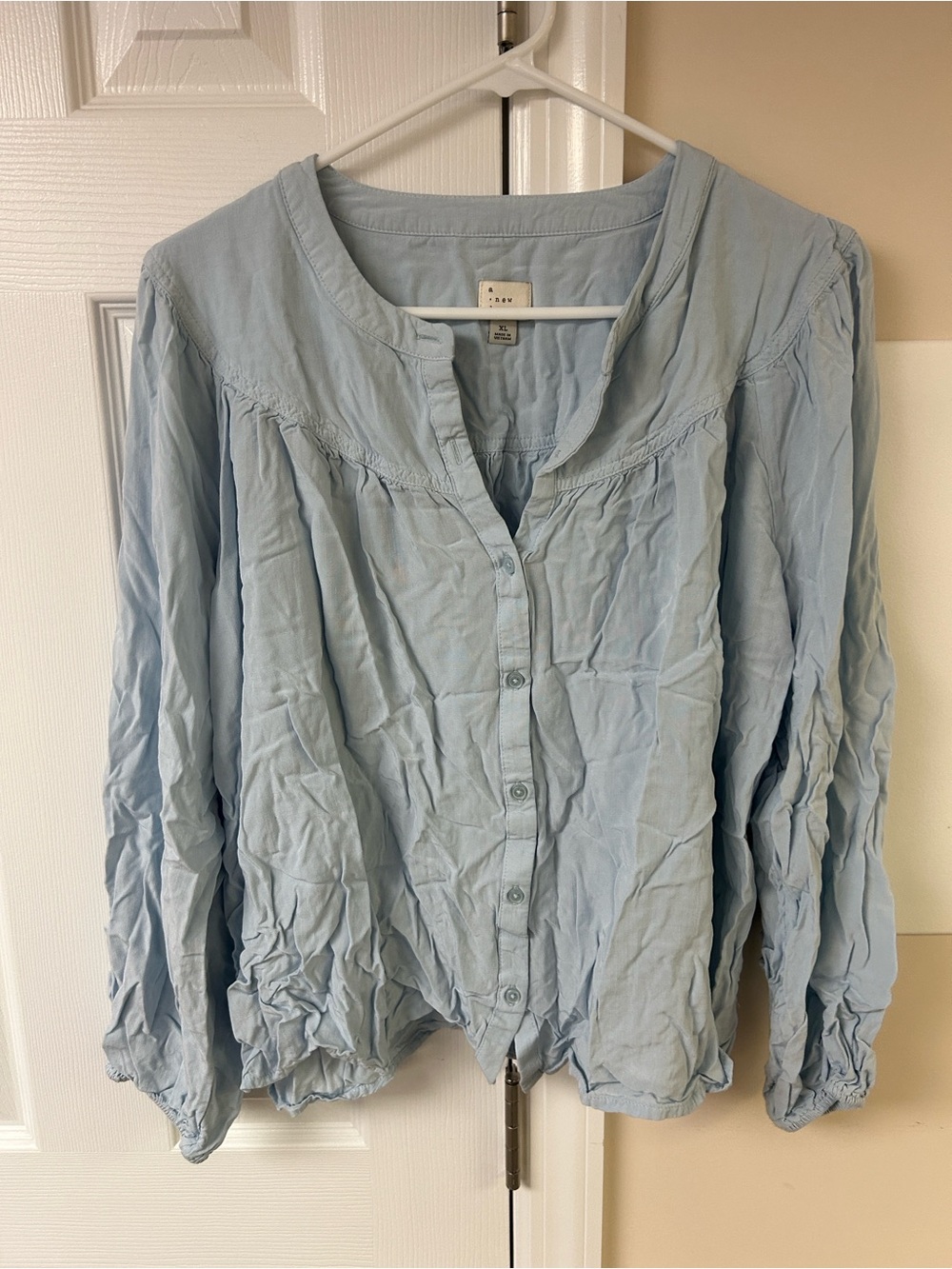 A New Day rayon light blue long-sleeve button-up top